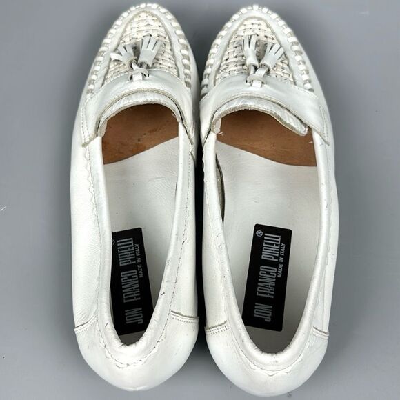 Jon Franco Pirelli Italy Tasseled Loafers White Leather Women’s 44 US 11,5 - Picture 7 of 15